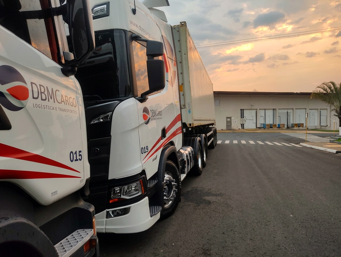 Frota de caminhões da DBM Cargo em operação